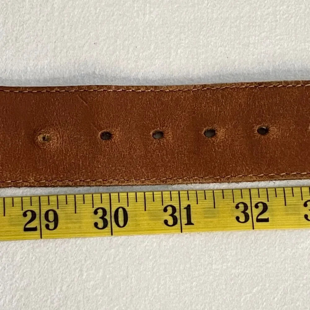💎Lands End 506 Unisex Belt 32 Waist Woven Center Copper Brown Leather